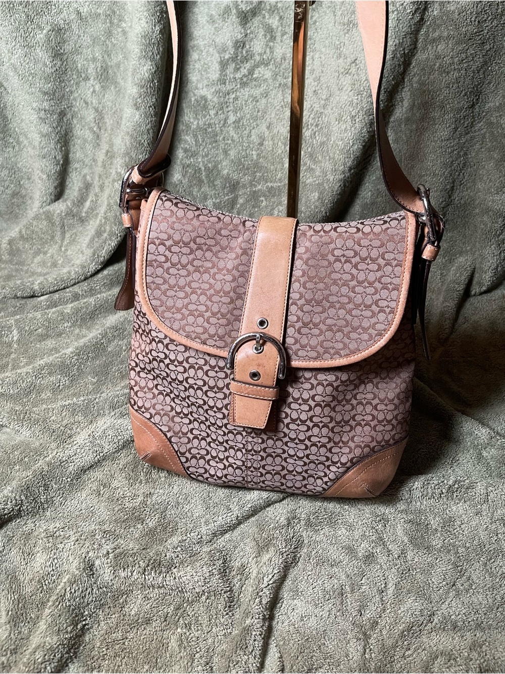 Vintage Coach Brown Soho Signature Canvas Buckle Crossbody Bag